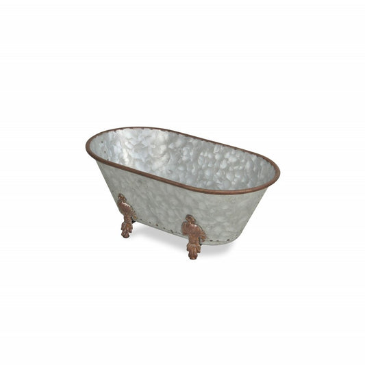5" Gray Metal Hand Painted Decorative Tub Tabletop Sculpture HomeRoots
