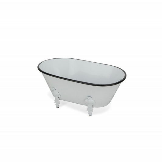 5" White Metal Hand Painted Decorative Tub Tabletop Sculpture HomeRoots