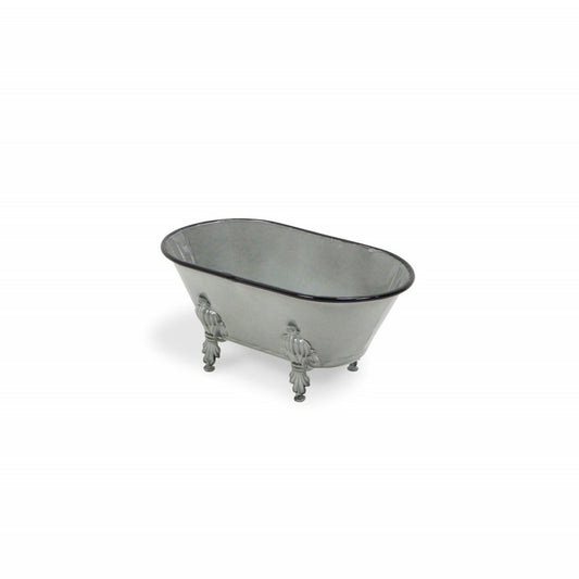 5" Gray Metal Hand Painted Decorative Tub Tabletop Sculpture HomeRoots