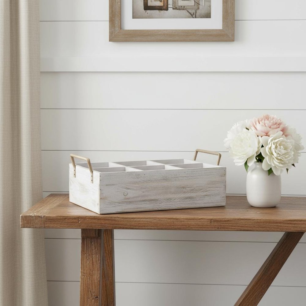 15" Gray And Brown Solid Wood Desk Organizer HomeRoots