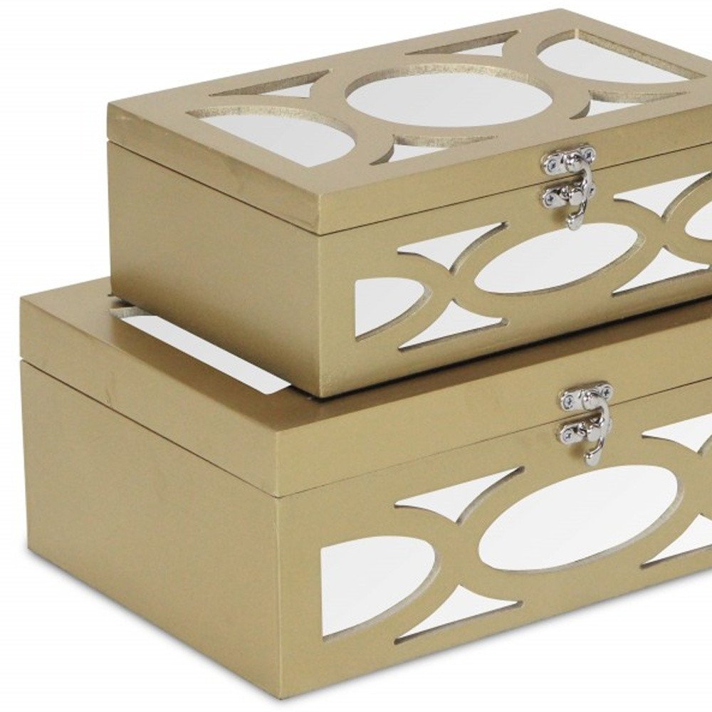 Set of Two Gold Wood Desk Organizer HomeRoots