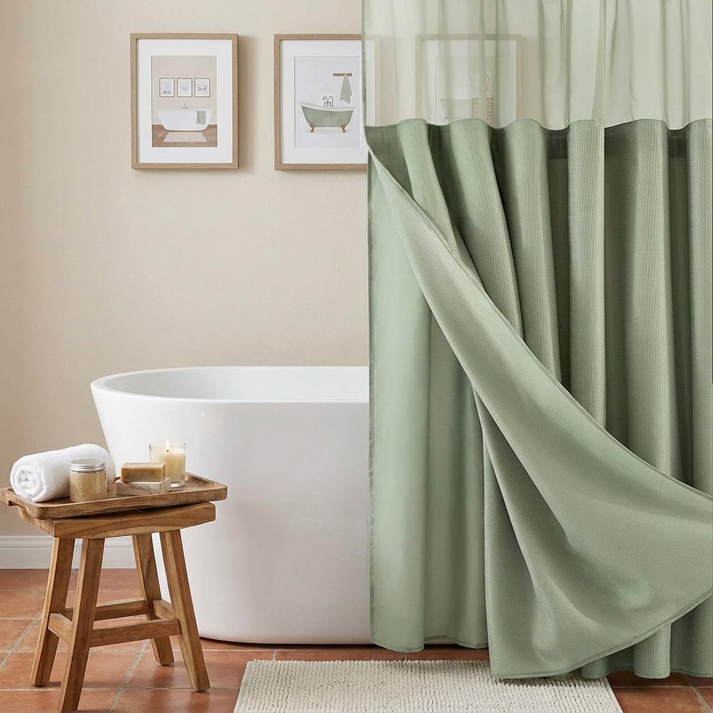 Sage Green Modern Grid Shower Curtain and Liner Set HomeRoots