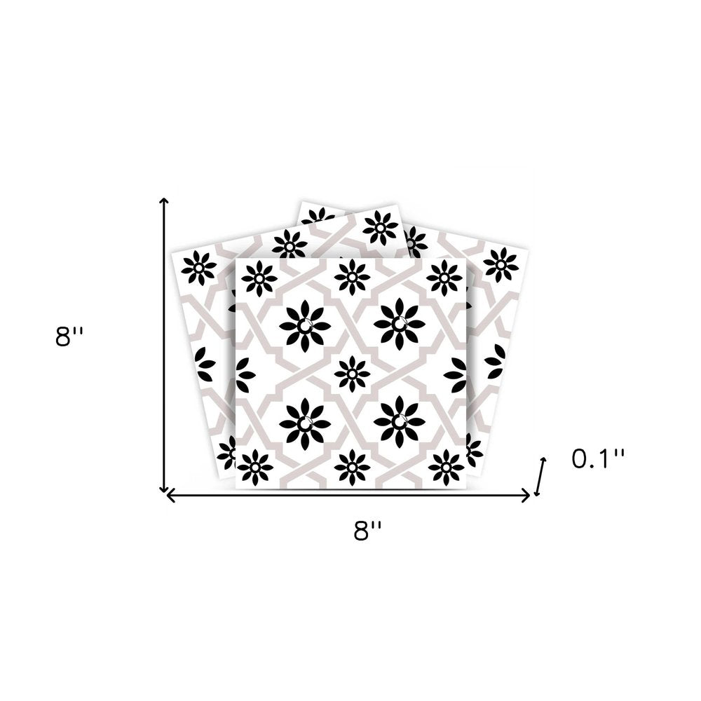 4" X 4" Black and White Lil Daisy Peel and Stick Removable Tiles HomeRoots