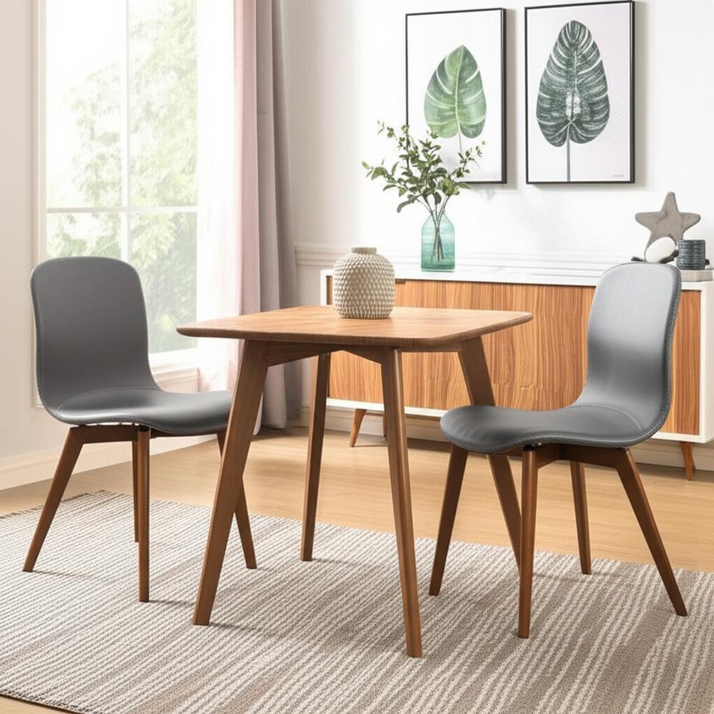 Set of Two Gray and Brown Upholstered Faux Leather Dining Side Chairs HomeRoots