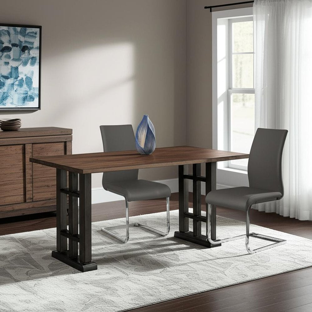 Set of Four Gray and Silver Upholstered Leather Dining Side Chairs HomeRoots