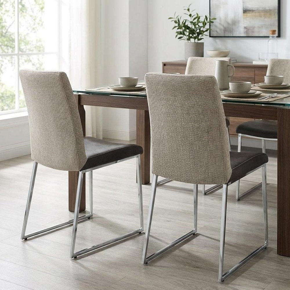 Set of Two Light Gray And Silver Upholstered Fabric Dining Side Chairs HomeRoots