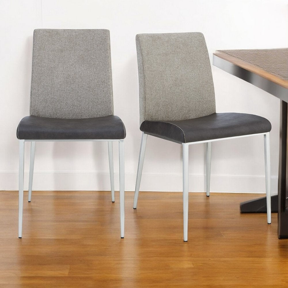 Set of Two Light Gray And Silver Upholstered Fabric Dining Side Chairs HomeRoots
