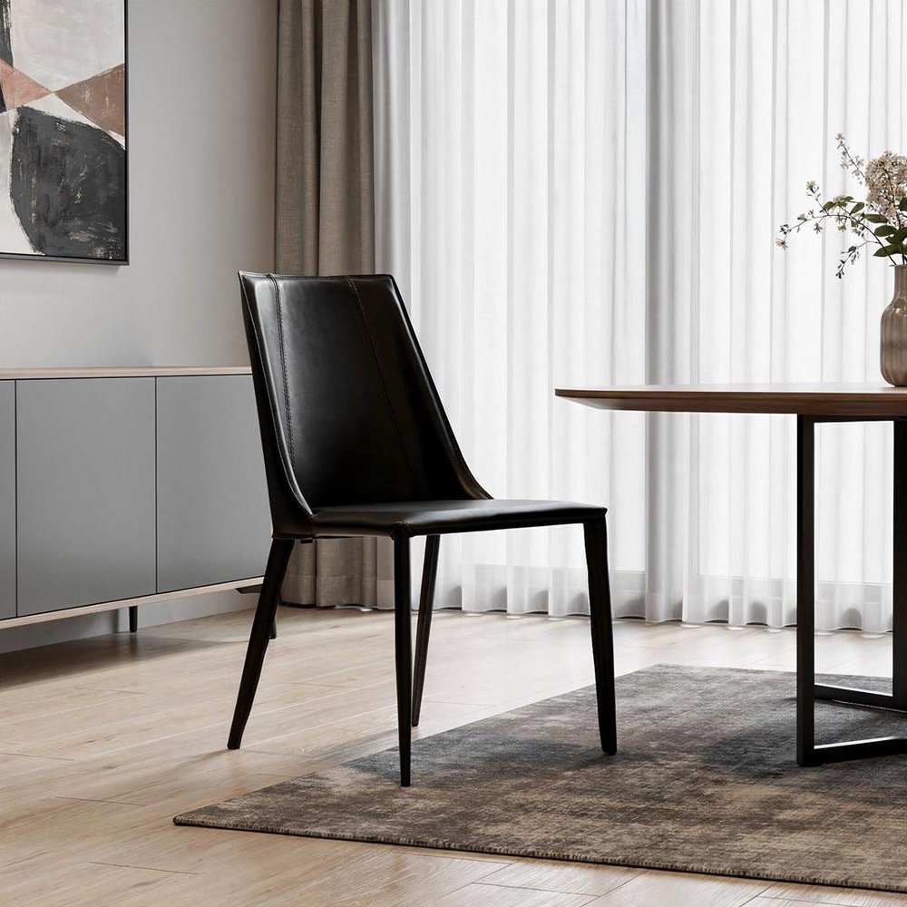 Black Upholstered Leather Dining Side Chair HomeRoots