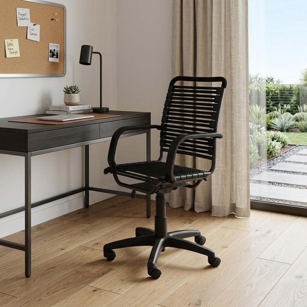 Black Adjustable Swivel Bungee Rolling Office Chair HomeRoots