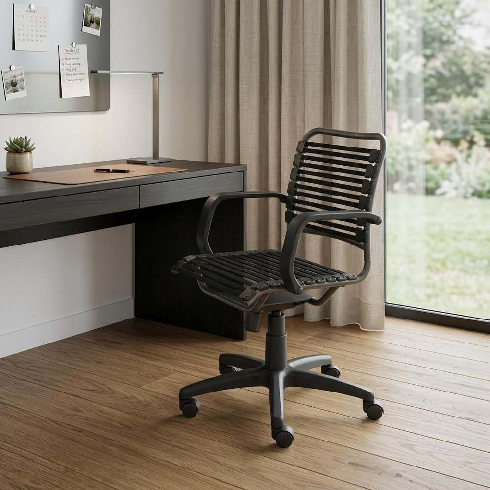 Black Adjustable Swivel Bungee Rolling Office Chair HomeRoots