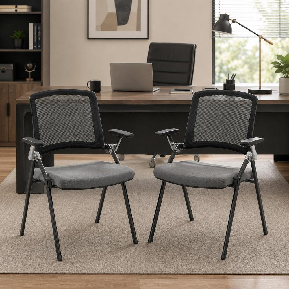 Set of Two Black Gray and Black Mesh Conference Office Chair HomeRoots