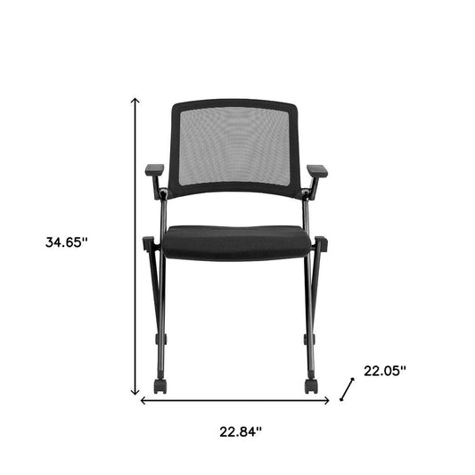 Set of Two Black Mesh Rolling Conference Office Chair HomeRoots