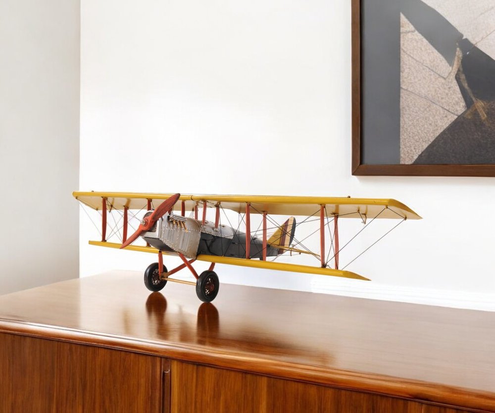 8" Yellow Red And Gray Metal Hand Painted Air Plane HomeRoots