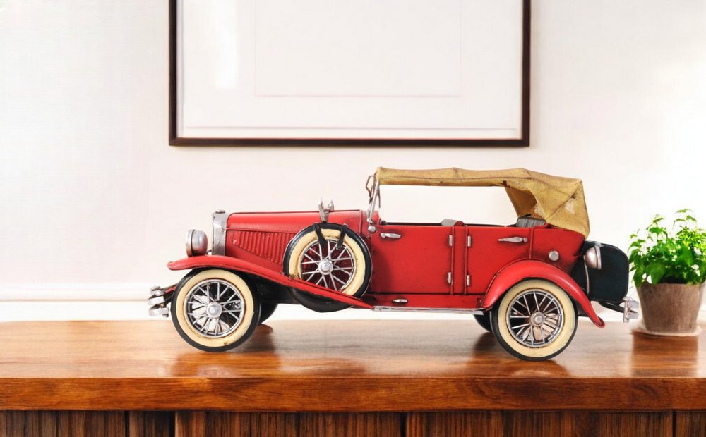 5" Red Metal Hand Painted Model Car Tabletop Sculpture HomeRoots