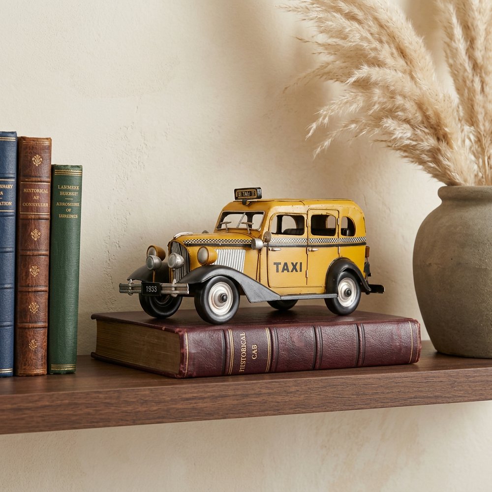 14" Yellow Checker Taxi Cab Model Sculpture HomeRoots