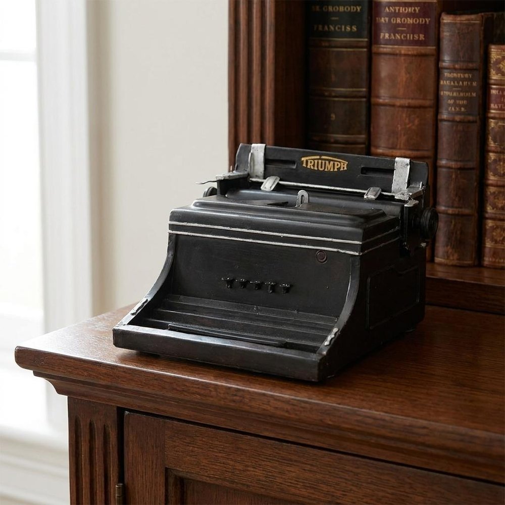 9" Black Metal German Replica Typewriter Tabletop Sculpture HomeRoots