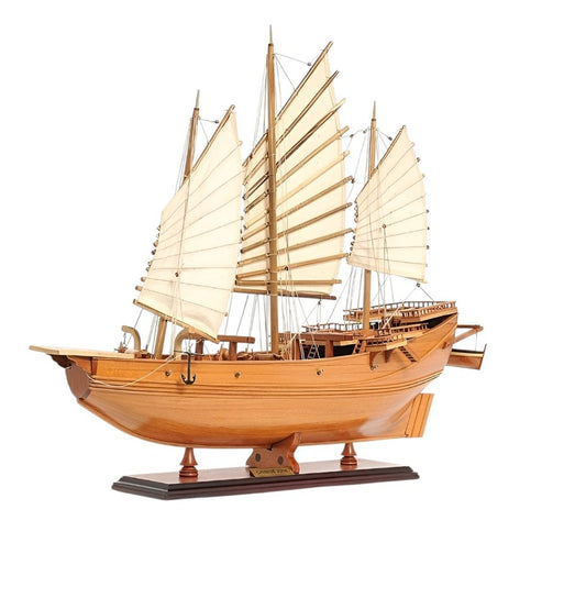25" Wood Brown Solid Wood Hand Painted Model Boat Tabletop Sculpture HomeRoots