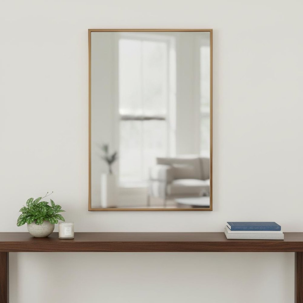 Antiqued Brushed Brass Rectangular Wall Mirror HomeRoots