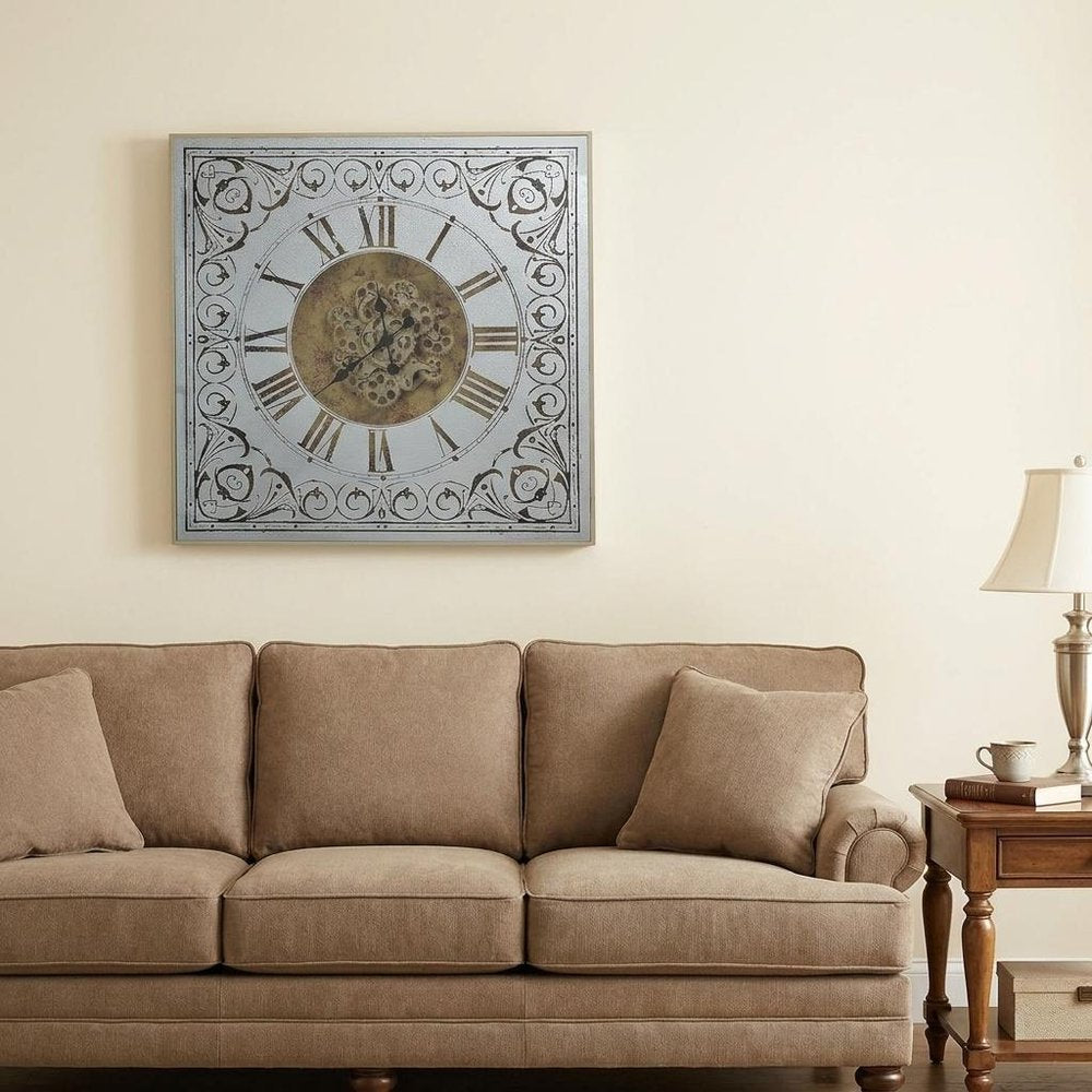 32" Gold And Silver Metal Analog Distressed Square Wall Clock HomeRoots