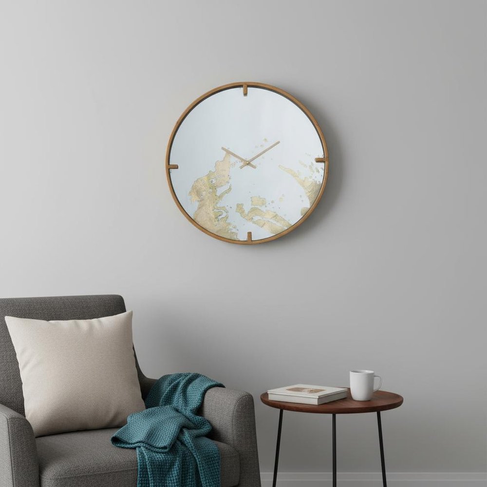 2" Round Gold And White Wood Analog Wall Clock HomeRoots