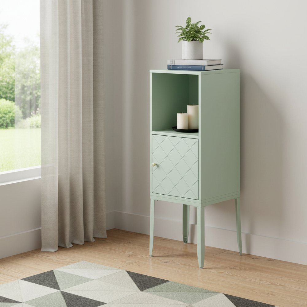 Pale Green Crosshatch Accent Storage Cabinet HomeRoots
