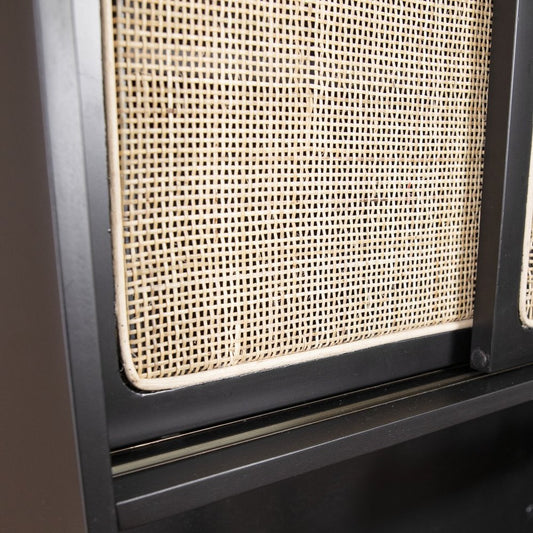 Rustic Black and Light Bamboo Tall Buffet Cabinet HomeRoots