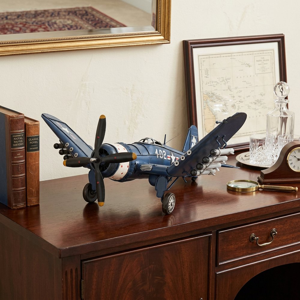 6" Blue Metal Hand Painted Model Airplane Tabletop Sculpture HomeRoots