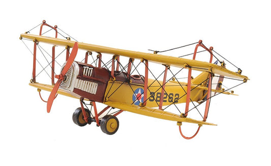 4" Yellow Metal Hand Painted Model Airplane Tabletop Sculpture HomeRoots