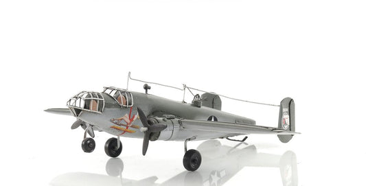 4" Gray and White Metal Hand Painted c1941 North American B-25 Mitchell Bomber Model Airplane HomeRoots