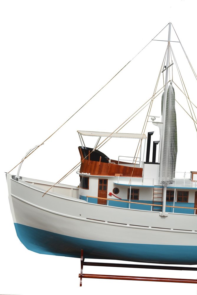 110" Blue And White Solid Wood Hand Painted Model Boat HomeRoots