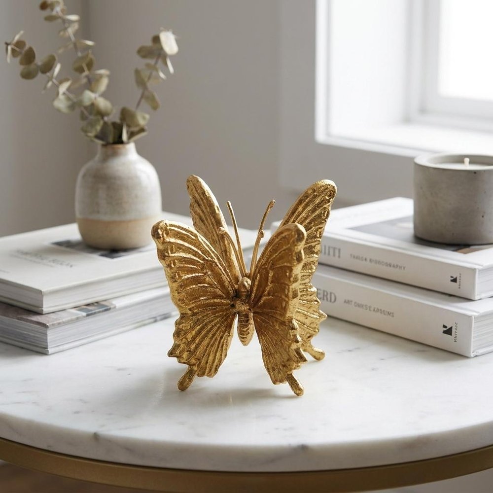 5" Gold Cast Iron Double Butterfly Tabletop Sculpture HomeRoots