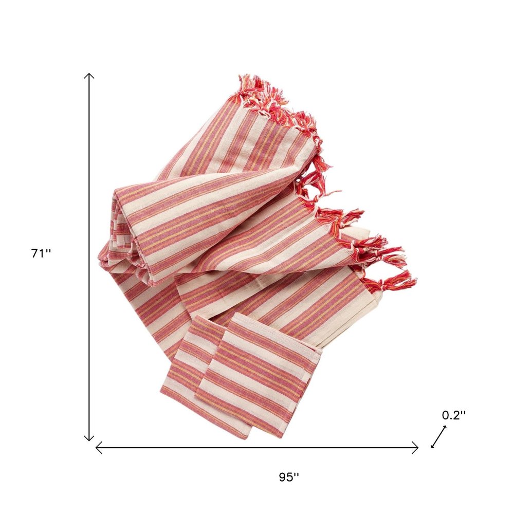 71" X 95" Red And White Striped Cotton Tablecloths HomeRoots