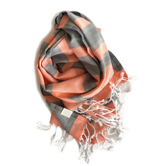 Peach and Dark Grey Striped Design Turkish Beach Blanket HomeRoots