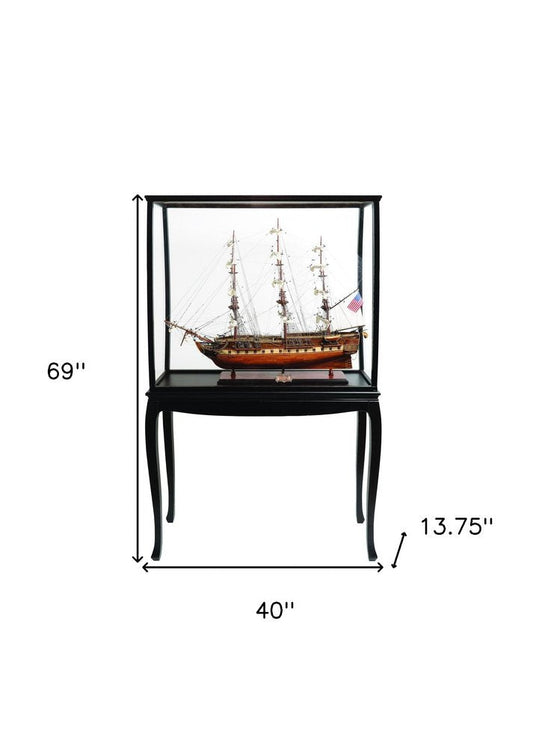 69" Solid Wood Hand Painted 1797 USS Constitution Large Floor Display Case Model Boat HomeRoots