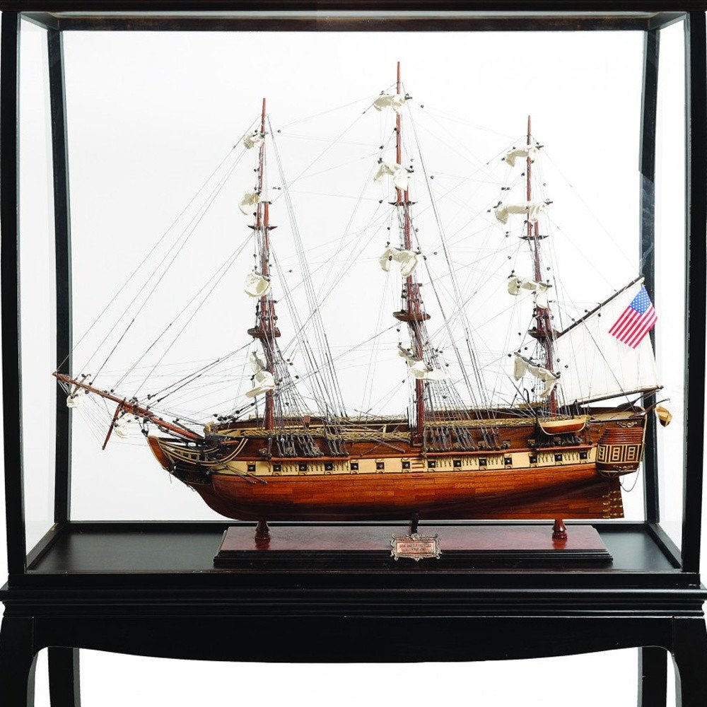 69" Solid Wood Hand Painted 1797 USS Constitution Large Floor Display Case Model Boat HomeRoots
