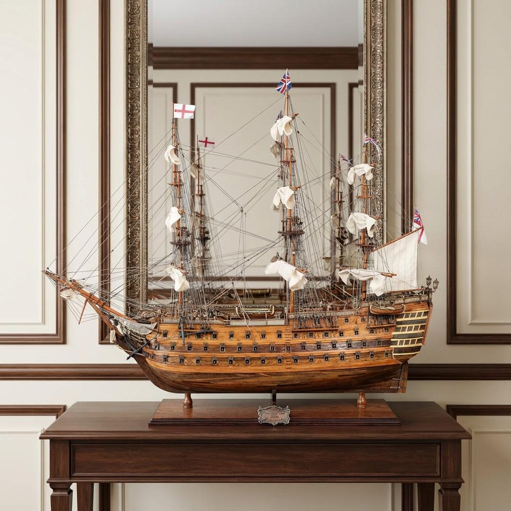 27" Wood Brown Solid Wood Hand Painted Model Boat Tabletop Sculpture HomeRoots