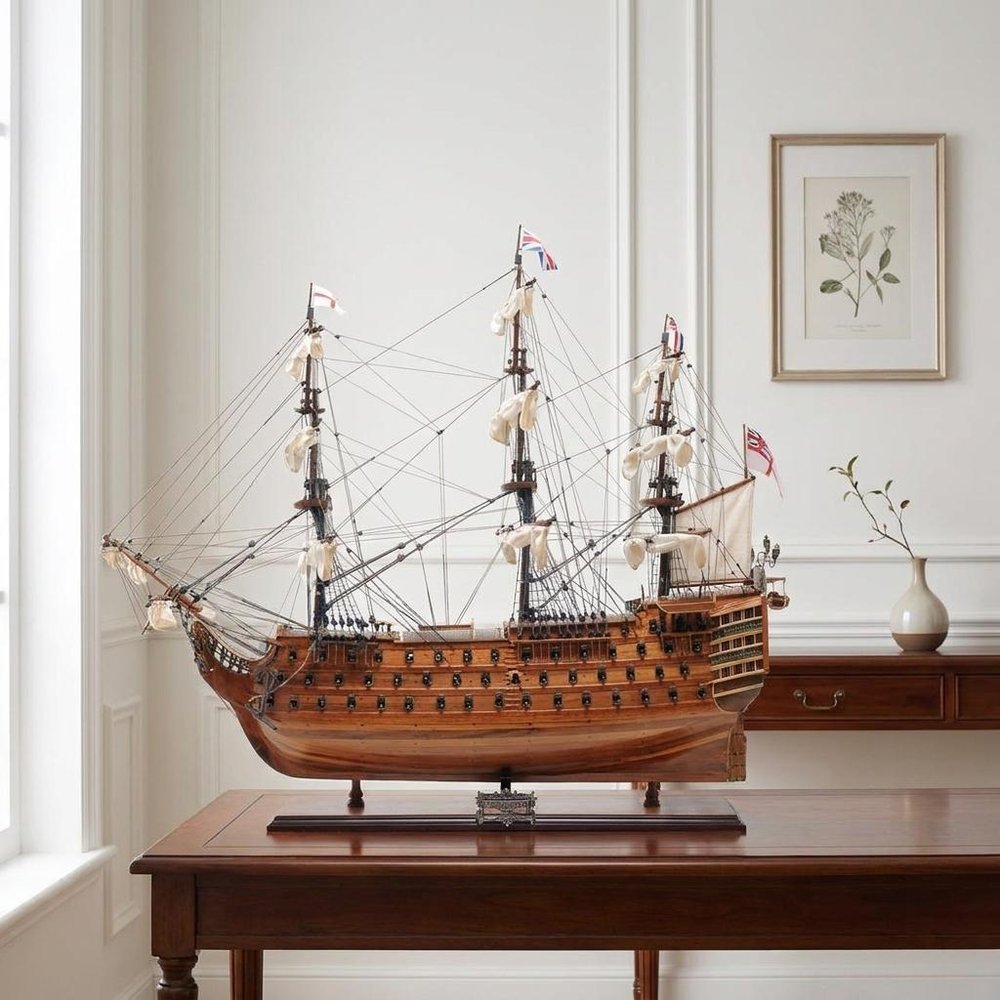 36" Brown Solid Wood Hand Painted Boat Model Boat HomeRoots