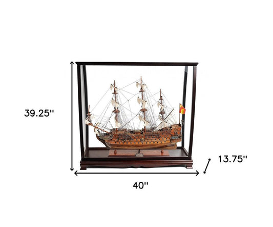 39" Wood Brown San Felipe Large Table Top Display Hand Painted Decorative Boat HomeRoots