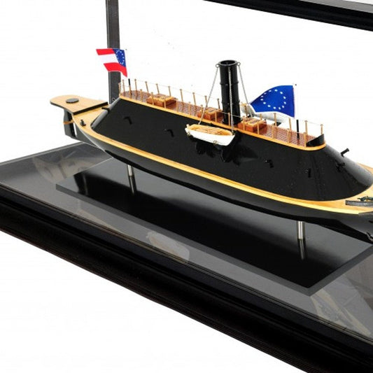 16" Brown and Black Solid Wood Hand Painted CSS Virginia Display Case Model Boat HomeRoots