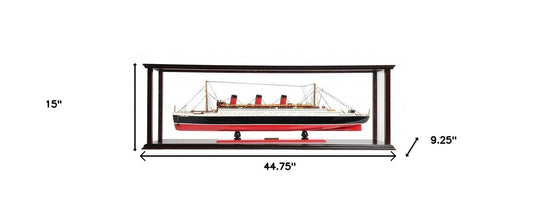 15" Black and Red Solid Wood Hand Painted RMS Queen Mary Large Display Case Model Boat HomeRoots