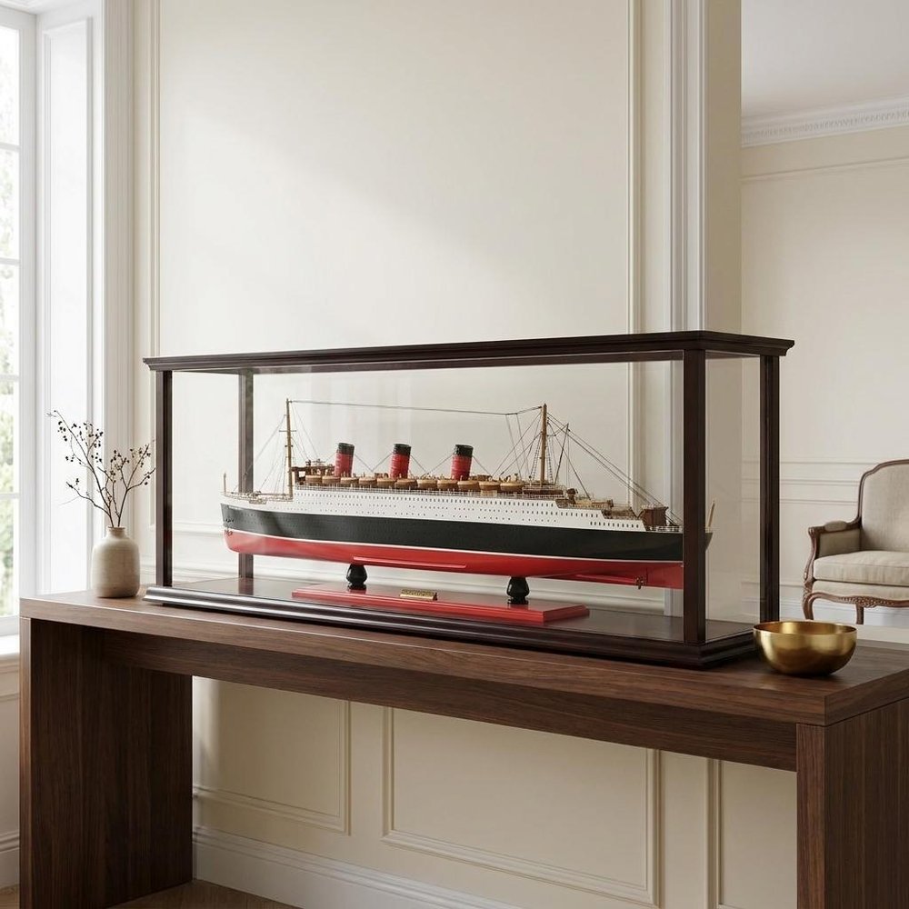 15" Black And Red Solid Wood Hand Painted Boat Model Boat HomeRoots