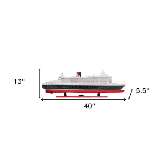 13" Black and Red RMS Queen Mary II Large Boat Hand Painted Decorative Boat HomeRoots