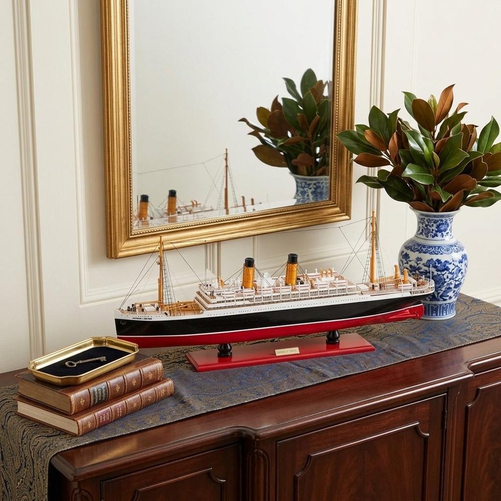 13" Black and Red Solid Wood Hand Painted RMS Empress of Ireland Model Boat HomeRoots
