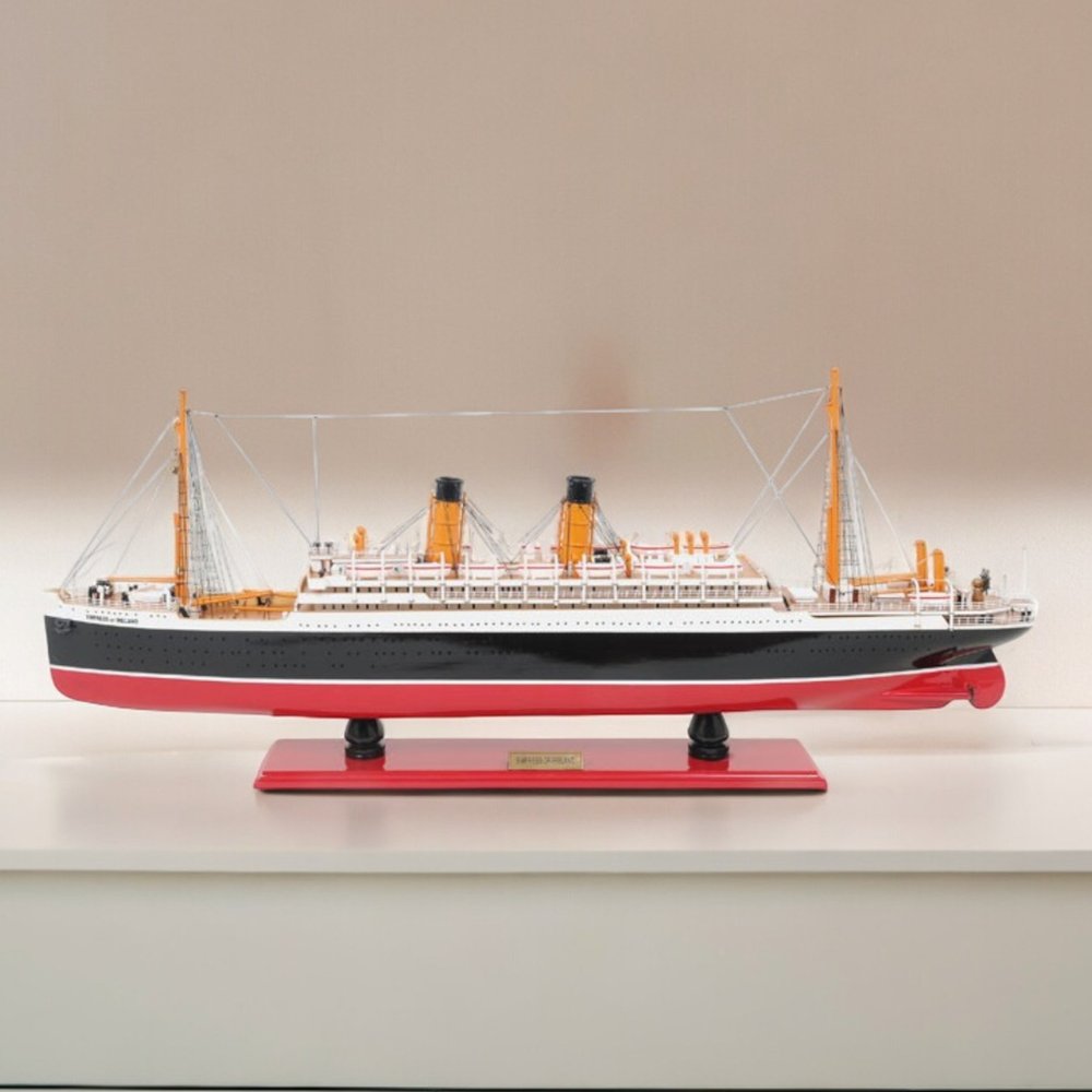 13" Black and Red Solid Wood Hand Painted RMS Empress of Ireland Model Boat HomeRoots