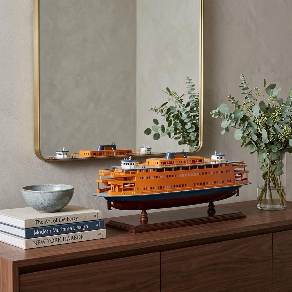 11" Maroon Staten Island Ferry Boat Hand Painted Decorative Boat HomeRoots
