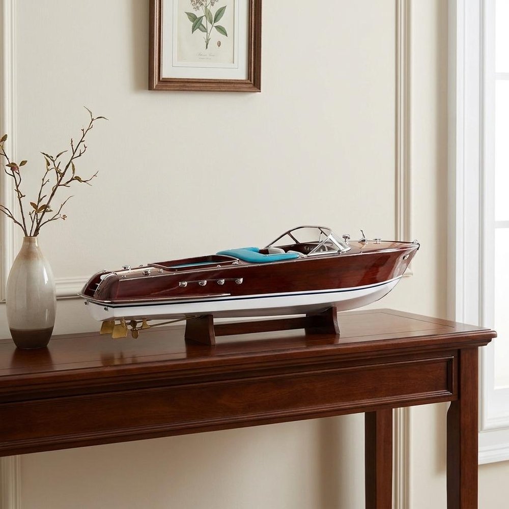 12" Wood Brown Riva Aquarama Half Hull Hand Painted Decorative Boat HomeRoots