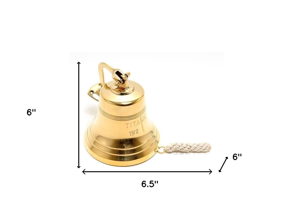 7" Gold Metal Hand Painted 1912 RMS Titanic Bell 6" Model Bell HomeRoots