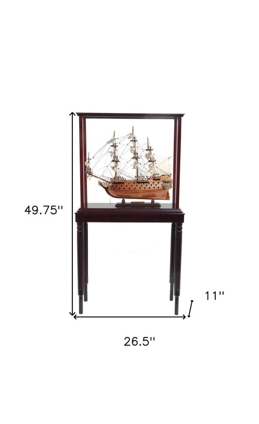 50" Wood Brown Solid Wood Hand Painted Model Boat Tabletop Sculpture HomeRoots