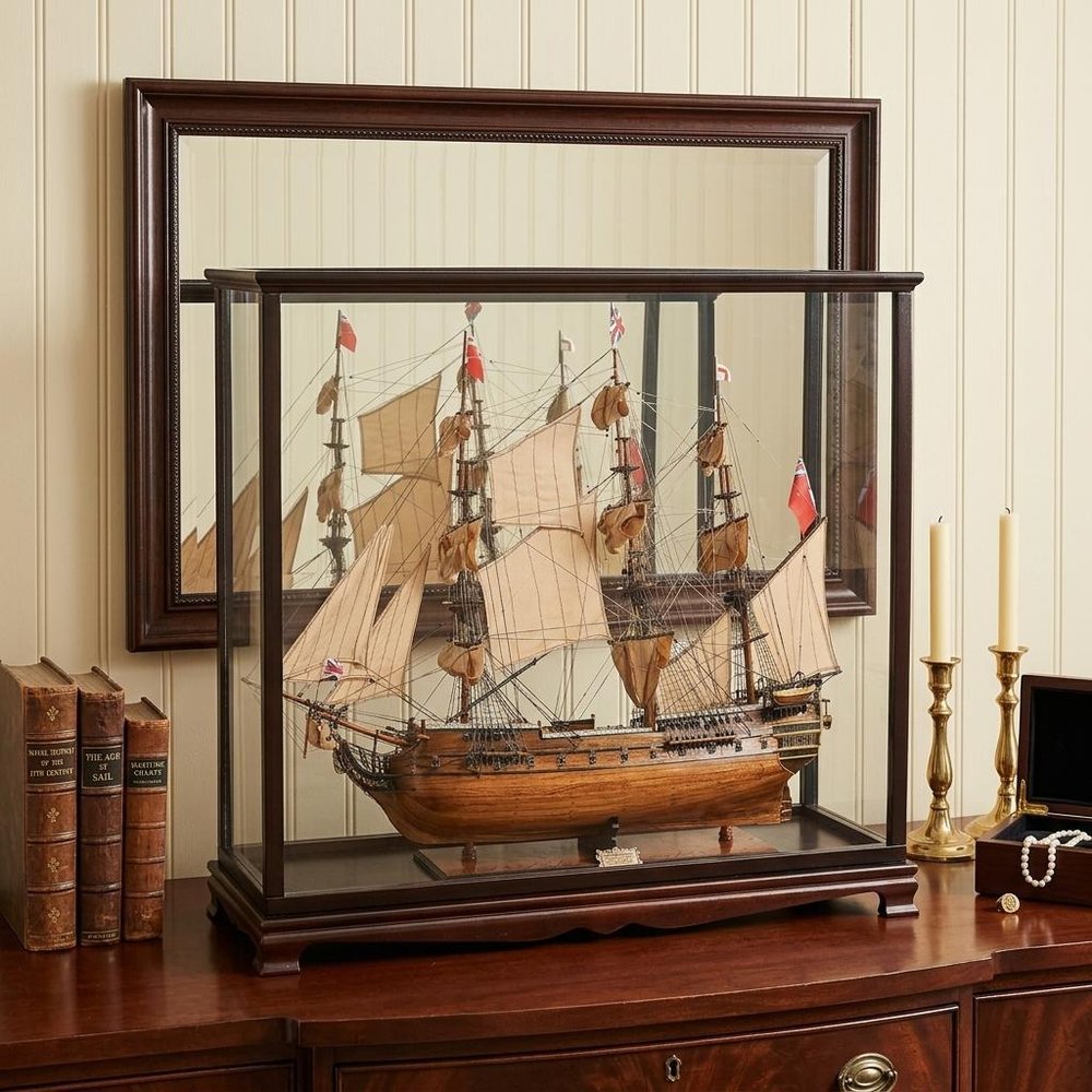 39" Wood Brown HMS Surprise 1796 Table Top Display Case Hand Painted Model Boat HomeRoots