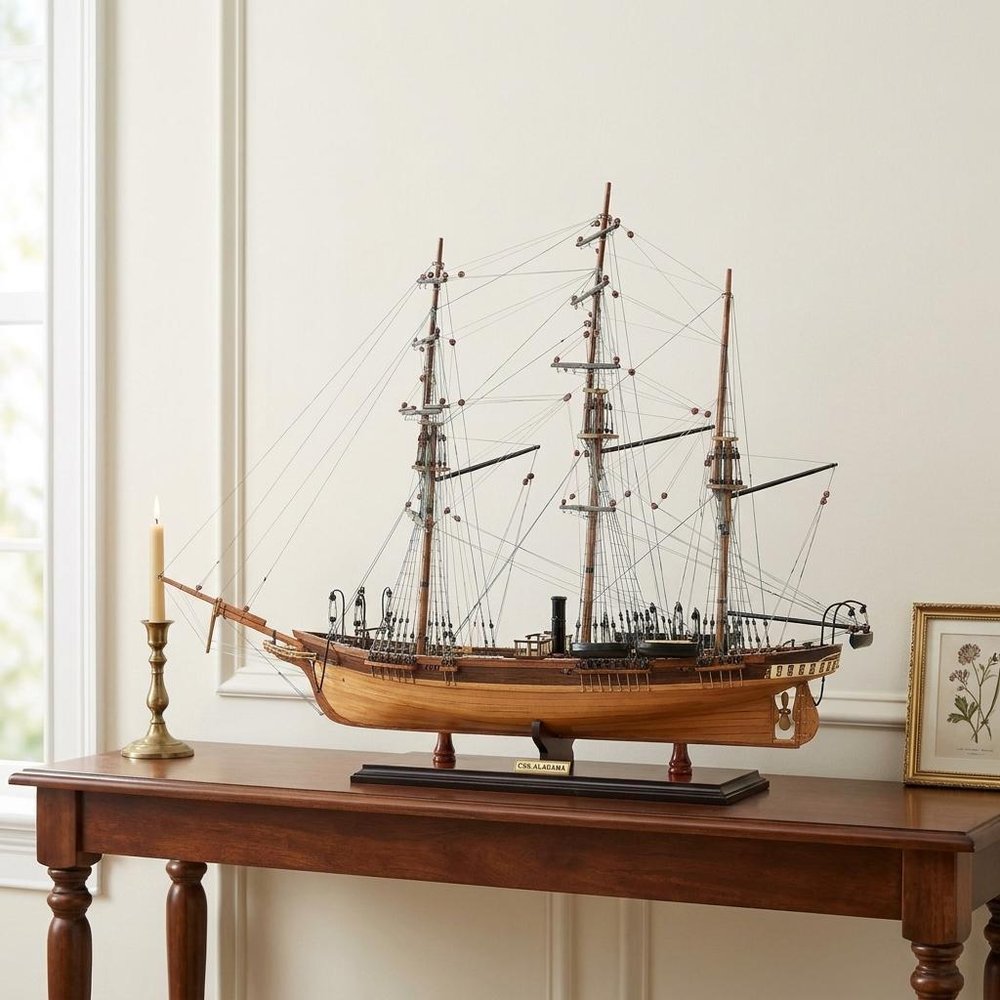 24" Wood Brown Solid Wood Hand Painted 1862 CSS Alabama Model Boat HomeRoots